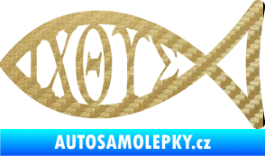 Samolepka Jesus rybička 004 křesťanský symbol znaky 3D karbon zlatý