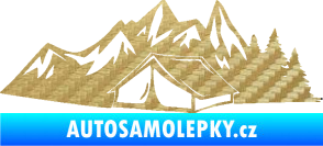 Samolepka Kempování 002 levá stan a hory 3D karbon zlatý