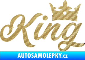 Samolepka King nápis s korunou 3D karbon zlatý