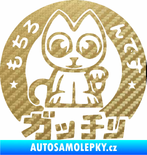 Samolepka Kočička lucky cat JDM 002  3D karbon zlatý