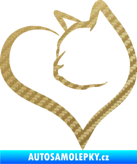 Samolepka Kočka 027 levá v srdíčku 3D karbon zlatý