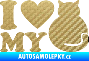 Samolepka Kočka 033 I love my cat 3D karbon zlatý