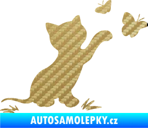 Samolepka Kočka 037 pravá s motýlky 3D karbon zlatý