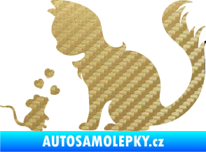 Samolepka Kočka s myší 002 levá 3D karbon zlatý