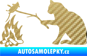 Samolepka Kočka s myší levá 3D karbon zlatý