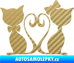 Samolepka Kočky love 002 levá spletené ocásky 3D karbon zlatý