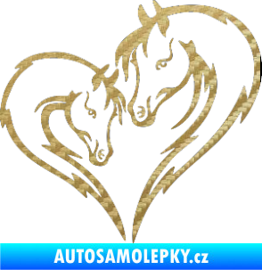 Samolepka Koníci 002 - pravá srdíčko kůň s hříbátkem 3D karbon zlatý