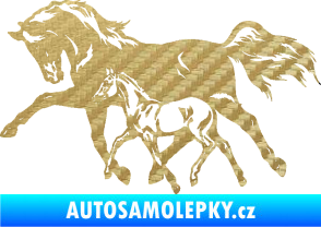 Samolepka Koníci 003 levá kobylka s hříbětem 3D karbon zlatý