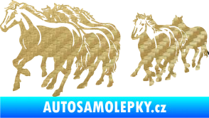 Samolepka Koníci 005 stádo levá 3D karbon zlatý