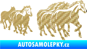 Samolepka Koníci 005 stádo pravá 3D karbon zlatý