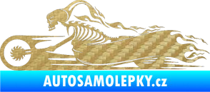 Samolepka Kostra na motorce s plameny levá 3D karbon zlatý
