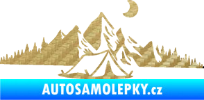 Samolepka Krajina hory 023 pravá kempování 3D karbon zlatý
