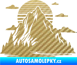 Samolepka Krajina hory 037 levá západ slunce 3D karbon zlatý