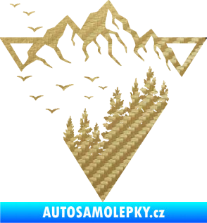 Samolepka Krajina hory 042 levá magický trojúhelník 3D karbon zlatý