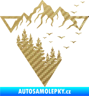 Samolepka Krajina hory 042 pravá magický trojúhelník 3D karbon zlatý