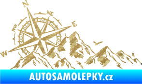 Samolepka Krajina hory 043 levá s kompasem 3D karbon zlatý
