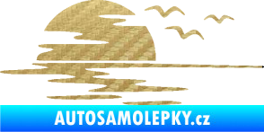 Samolepka Krajina moře 003 levá západ slunce odraz na hladině 3D karbon zlatý