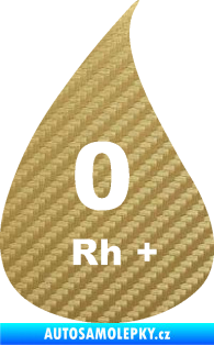 Samolepka Krevní skupina 0 Rh+ kapka 3D karbon zlatý
