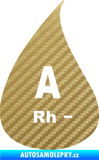 Samolepka Krevní skupina A Rh- kapka 3D karbon zlatý