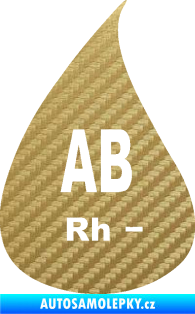 Samolepka Krevní skupina AB Rh- kapka 3D karbon zlatý