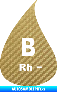Samolepka Krevní skupina B Rh- kapka 3D karbon zlatý