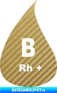 Samolepka Krevní skupina B Rh+ kapka 3D karbon zlatý