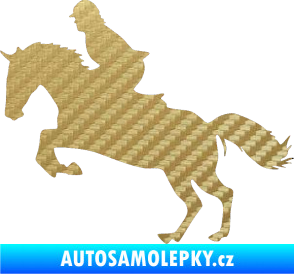 Samolepka Kůň 014 levá skok s jezdcem 3D karbon zlatý
