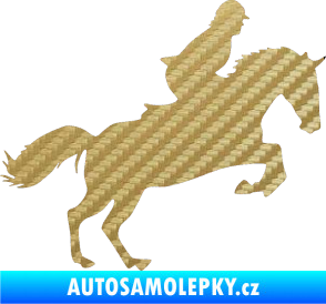 Samolepka Kůň 014 pravá skok s jezdcem 3D karbon zlatý