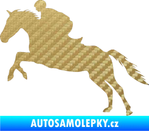 Samolepka Kůň 019 levá jezdec v sedle 3D karbon zlatý