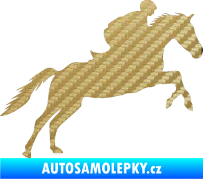 Samolepka Kůň 019 pravá jezdec v sedle 3D karbon zlatý