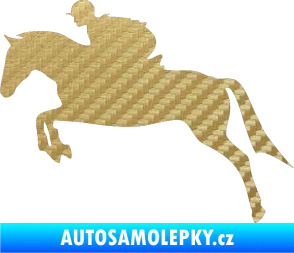 Samolepka Kůň 020 levá skok s jezdcem 3D karbon zlatý