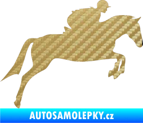 Samolepka Kůň 020 pravá skok s jezdcem 3D karbon zlatý