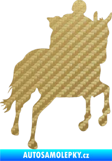 Samolepka Kůň 021 pravá s jezdcem 3D karbon zlatý