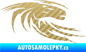 Samolepka Kůň 023 pravá hlava s vlající hřívou 3D karbon zlatý
