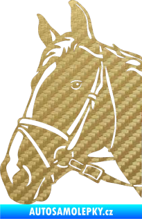 Samolepka Kůň 028 levá hlava s uzdou 3D karbon zlatý