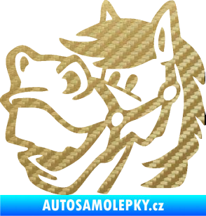 Samolepka Kůň 041 levá veselý 3D karbon zlatý