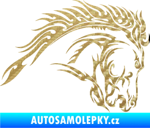 Samolepka Kůň 042 pravá 3D karbon zlatý
