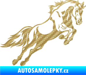 Samolepka Kůň 050 pravá ve skoku 3D karbon zlatý