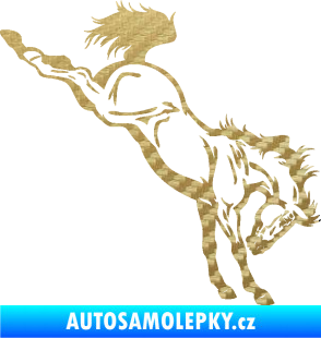 Samolepka Kůň 052 pravá vykopává zadní nohy 3D karbon zlatý