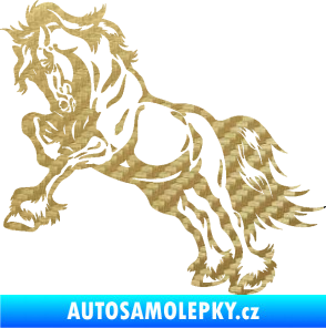 Samolepka Kůň 055 levá 3D karbon zlatý