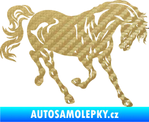 Samolepka Kůň 056 pravá 3D karbon zlatý
