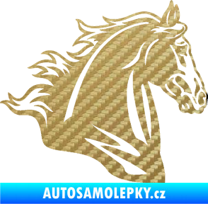 Samolepka Kůň 058 pravá hlava s hřívou 3D karbon zlatý