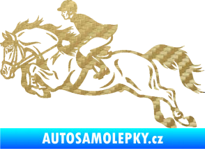 Samolepka Kůň 059  levá jezdec na koni parkur 3D karbon zlatý
