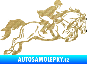 Samolepka Kůň 059  pravá jezdec na koni parkur 3D karbon zlatý