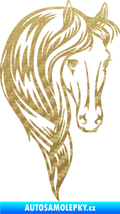 Samolepka Kůň 064 pravá s hřívou 3D karbon zlatý