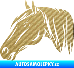 Samolepka Kůň 065 levá hlava s hřívou 3D karbon zlatý