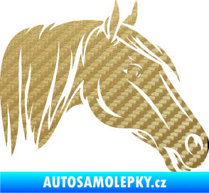 Samolepka Kůň 065 pravá hlava s hřívou 3D karbon zlatý