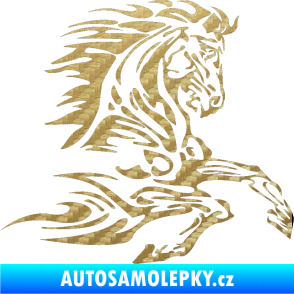 Samolepka Kůň 074 pravá 3D karbon zlatý
