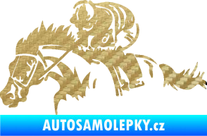 Samolepka Kůň 075 levá závod s jezdcem, dostihy 3D karbon zlatý