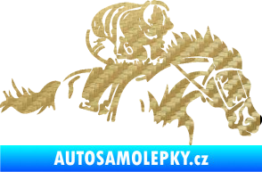 Samolepka Kůň 075 pravá závod s jezdcem, dostihy 3D karbon zlatý